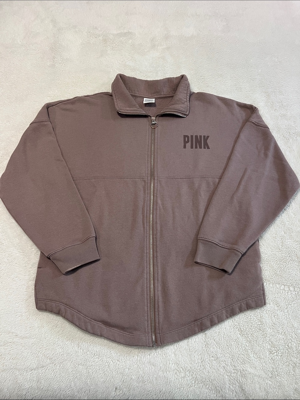 PINK Victoria's Secret Fleece Zip Up Sweater in Taupe - Size Small